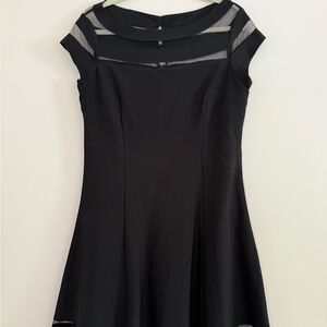 Illusion Panel Little Black Cocktail Dress plus size 16, Sheer Stripe Boatneck